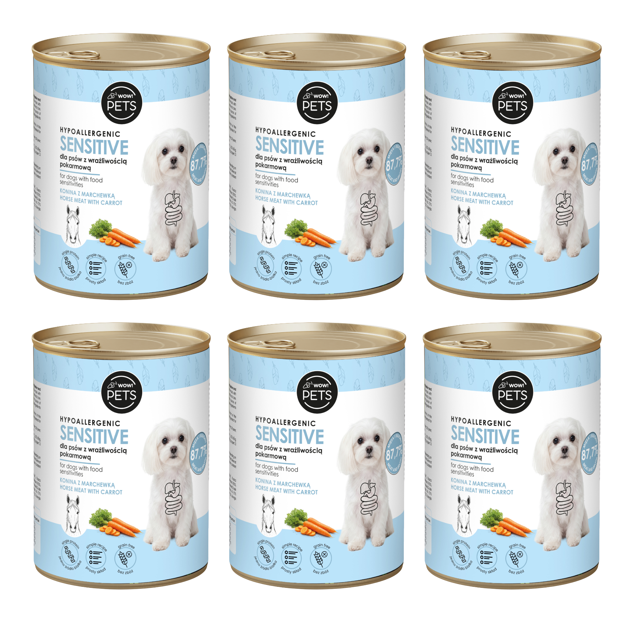 Zestaw karm mokrych dla psów Hypoallergenic / Sensitive Konina 400 g - 6 sztuk